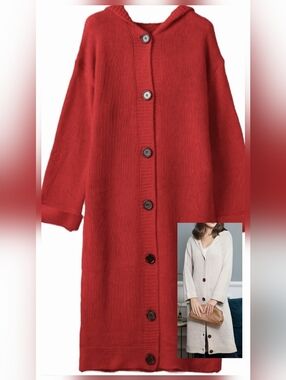 Sweater Longline Maxi Hooded Duster Knee Length Cardigan